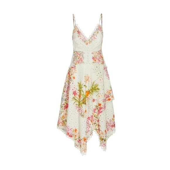 NWT FARM Rio Delicate Forest Scarves Midi in White Floral Eyeler Tank Dress S - Picture 1 of 9
